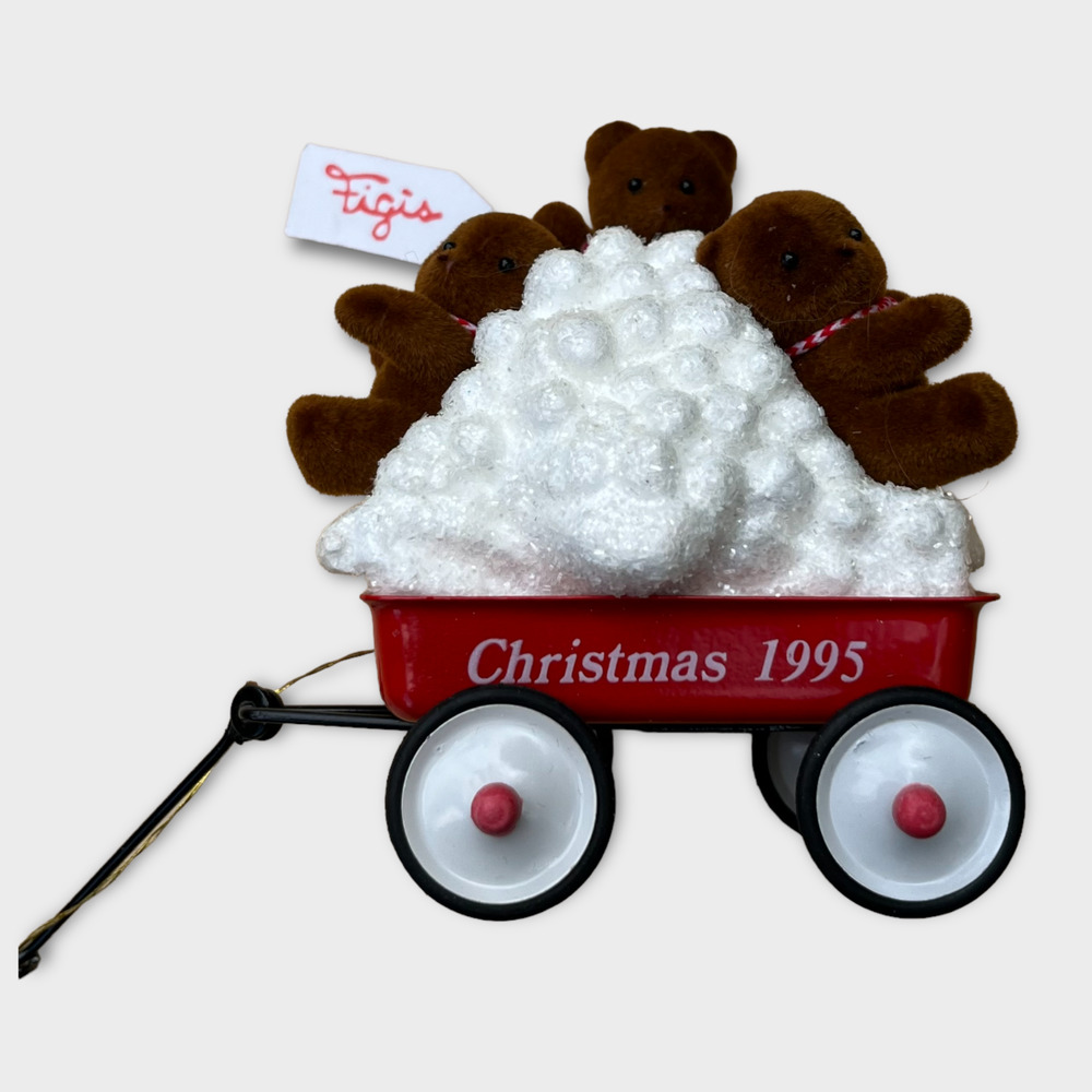 Figis Vintage 1995 Red Coaster Wagon w/ 3 Bears on Snowballs Christmas Ornament
